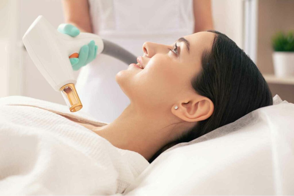 Clear Skin Woman Undergoing Chest Laser hair Removal Treatment | Aspen Prime MedSpa in Hoboken, NJ